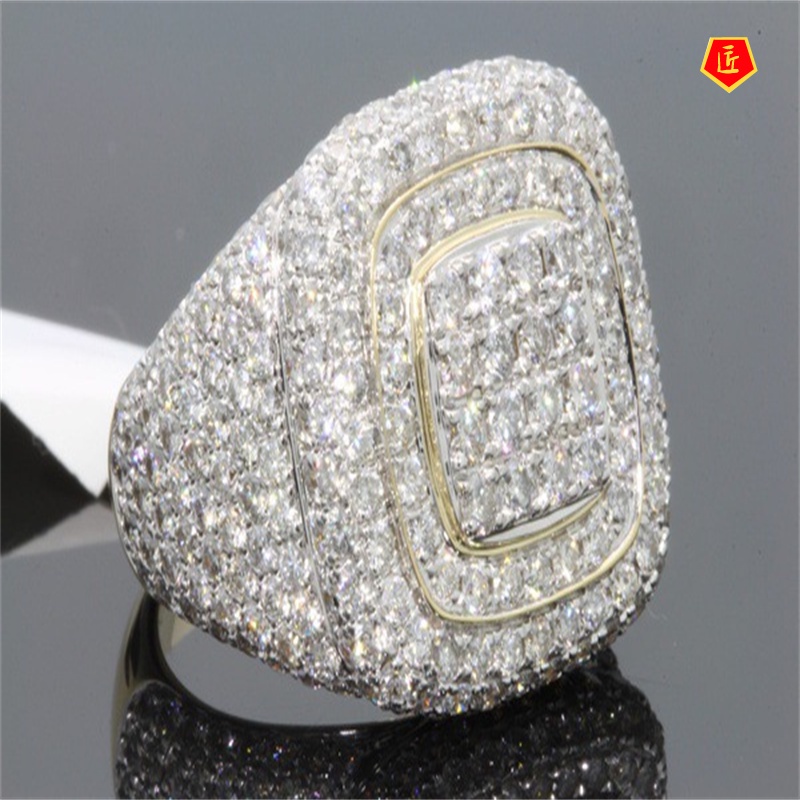 [Ready Stock]18K Gold Full Rhinestone Ring Color Separation Micro-Inlaid Luxury Fashion