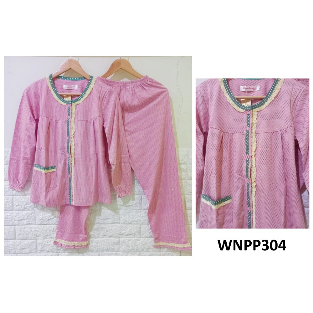 Piyama Wanita Baju Tidur Wanita Kancing Depan Dot Blue Pink - WNPP304