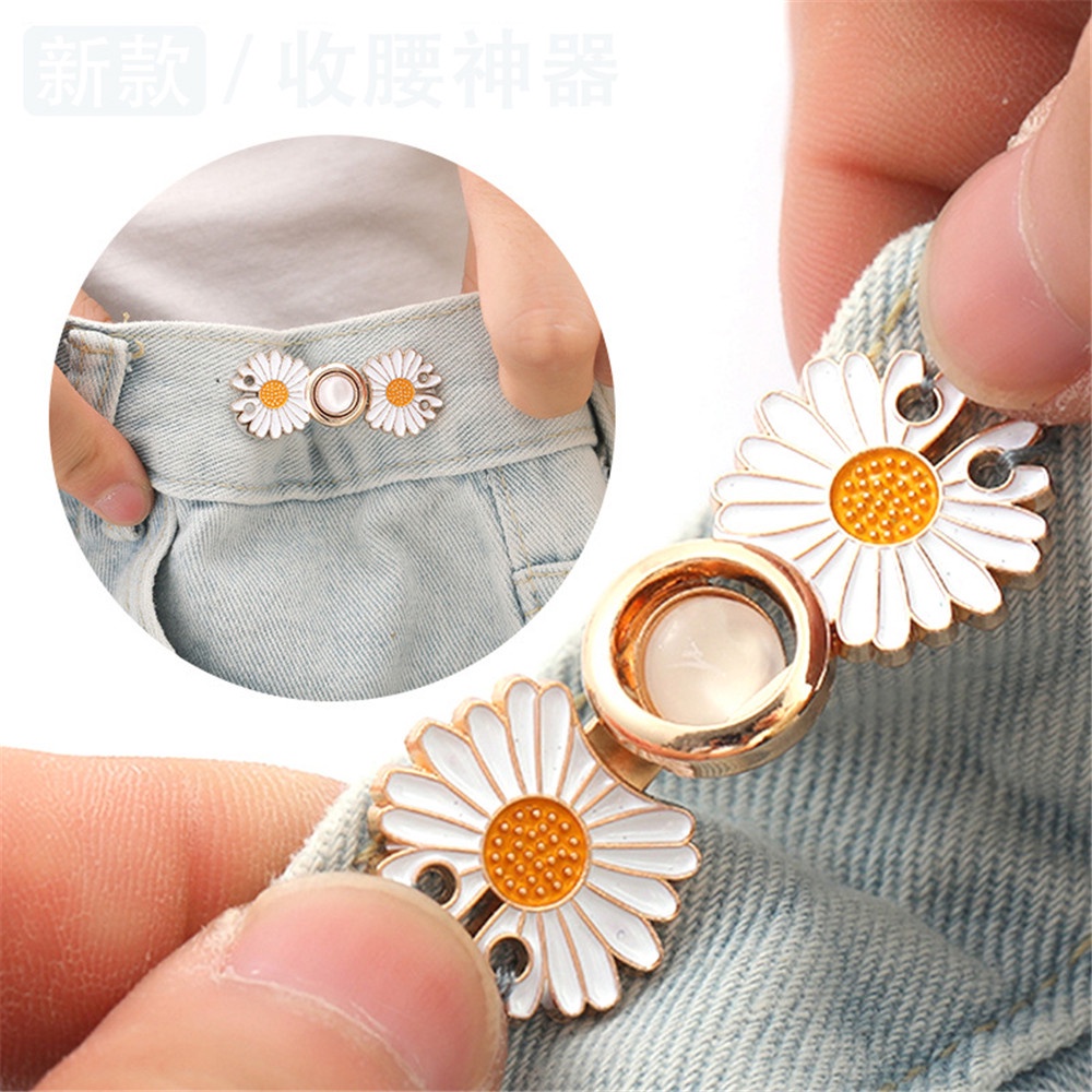 2 set Aksesoris Kancing Sabuk Celana Panjang Dapat Disesuaikan Motif Daisy Untuk Wanita