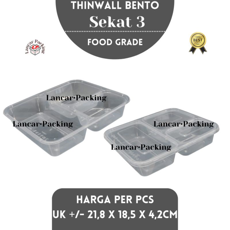 Thinwall Bento Sekat 3 (25 pcs) Includ Tutup / Thinwall sekat 3 (Victory) / Box bento sekat 3