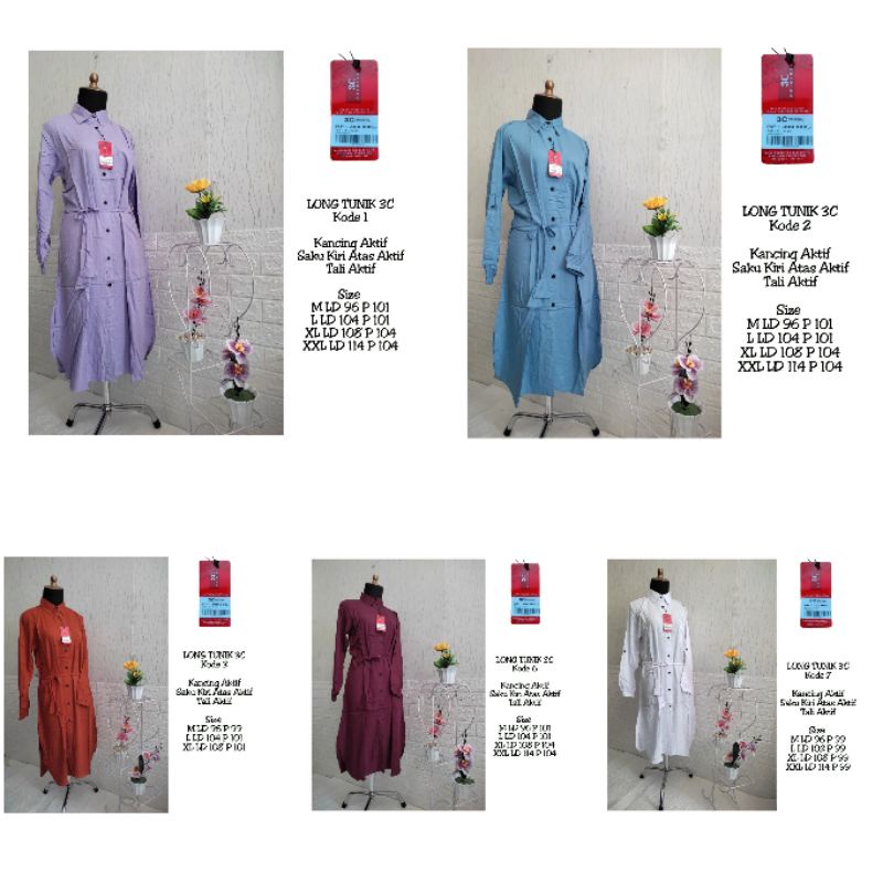 LONG TUNIK 3C ORIGINAL KAIN RAYON MOTIF POLOS(WAJIB TANYA STOK)