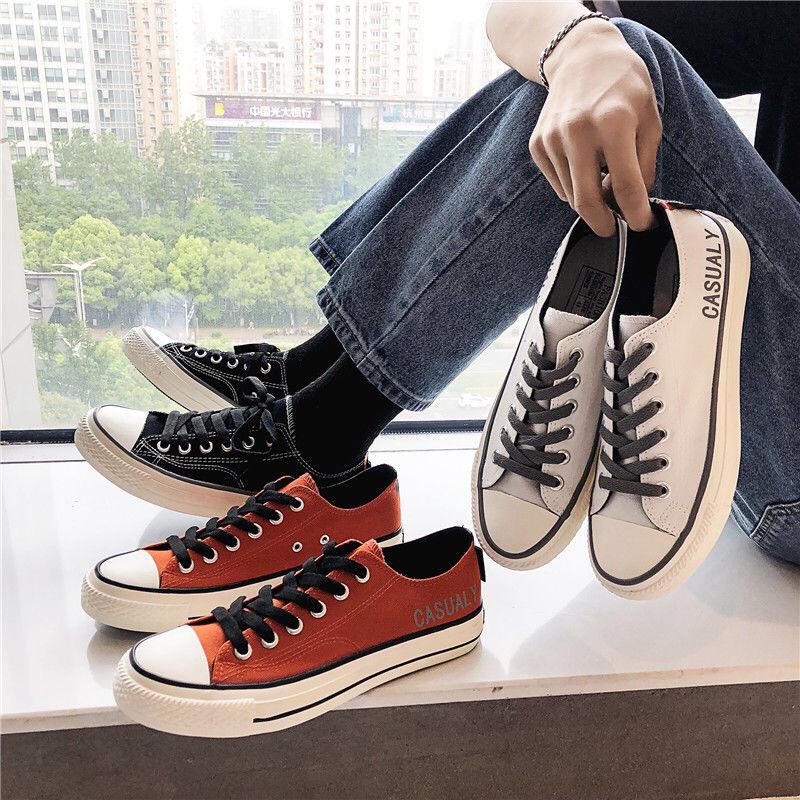 IDEALIFESHOES Sepatu Cowok Couple Sneakers Impor Korea Casual Low Top High Top Canvas Warna Hitam kyb02 Casualy shoes Pria