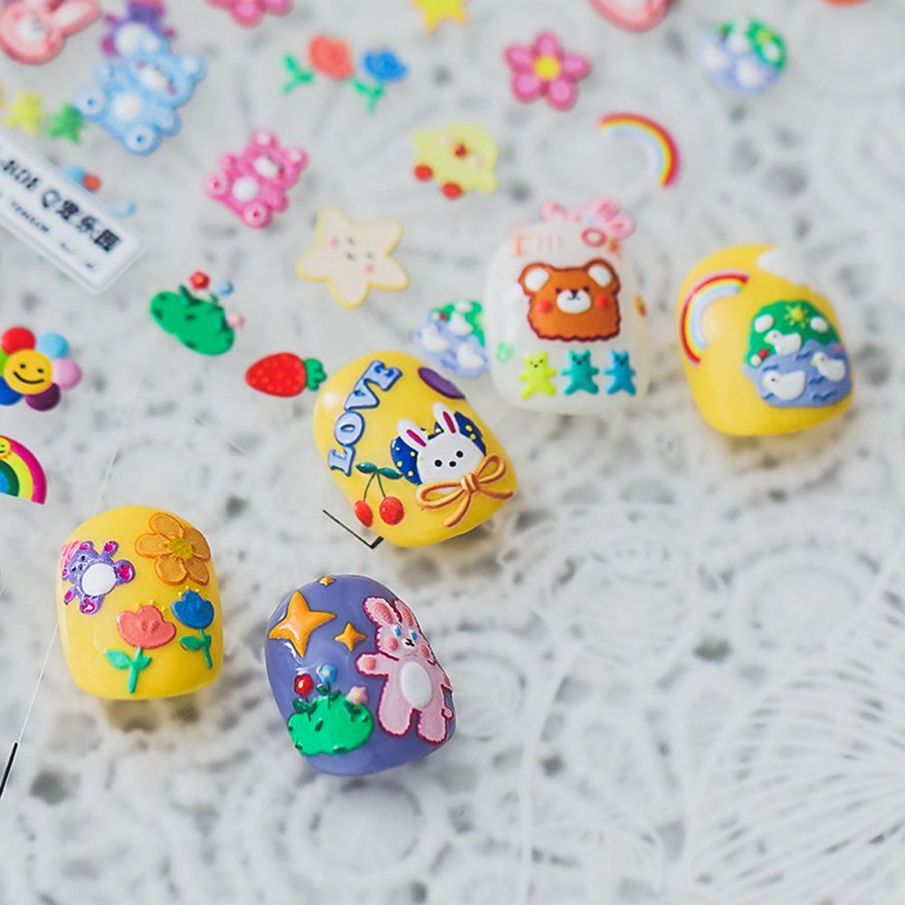 MXBEAUTY Ultra-thin Nail Art Stickers Cute Nail Decal DIY Nail Art Decoration Floret Animals Rainbow Japanese Relief Manicure Accessories