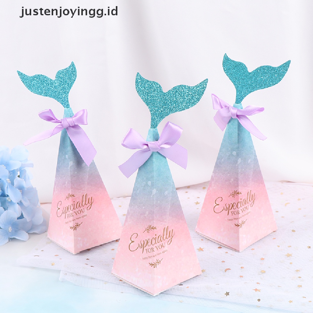 10pcs Kotak Permen Desain Ekor Mermaid Warna-Warni Untuk Hadiah Pernikahan