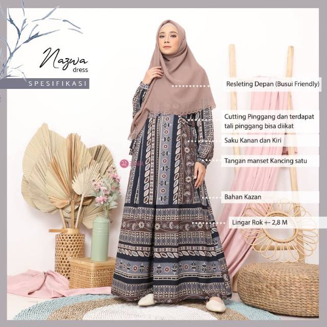Nazwa Dress by Zizara - Gamis Motif Etnik Tribal Batik Nyaman Original