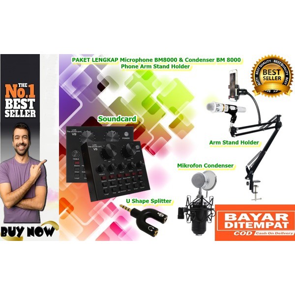 ( COD ) PAKET LENGKAP Microphone BM8000 & Condenser BM 8000 & Phone Arm Stand Holder