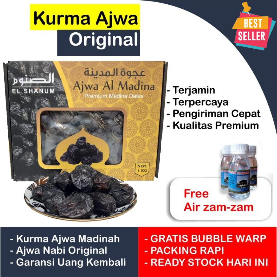

KURMA AJWA ASLI MADINAH 1KG KUALITAS PREMIUM ORIGINAL BONUS AIR ZAM ZAM