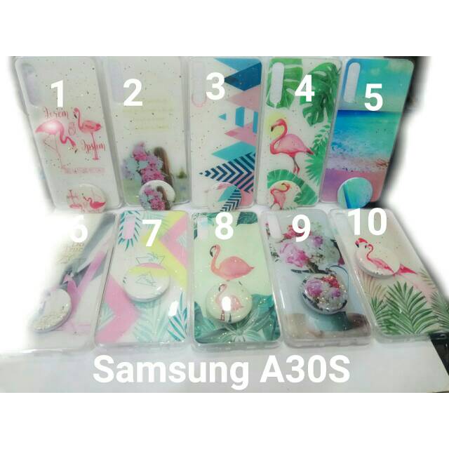 Case glitter flamingo + pop socket Samsung A30S 2019