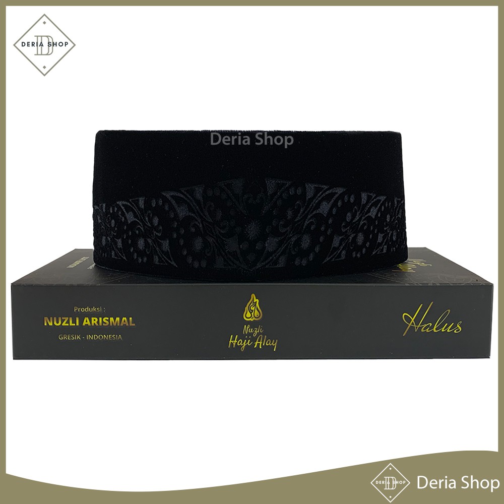 Songkok Premium HAJI ALAY LASER AC Tinggi 9 Peci Sholat Pria Dewasa Hitam Full Motif Batik NU Kopiah