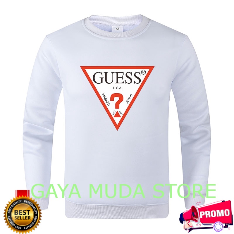 ⭐️⭐️⭐️⭐️⭐️BAJU GUESS Men's Round Neck Sweater Korean Fashion Loose Fall/Winter Student Pullover Long
