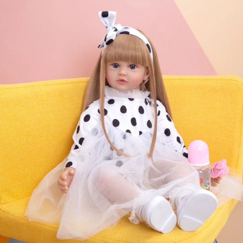 Ready Boneka Reborn Perempuan  Silikon 60 cm Rambut Lurus panjang