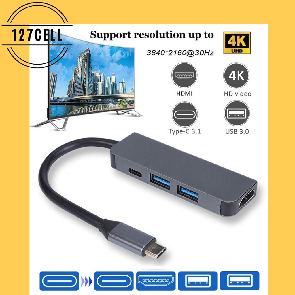 USB C HUB  OTG 4 in 1 Adapter Type C Dock Station to USB 3.0 Adaptor PD Fast Charge HDMI High Speed VIRAL MULTIFUNGSI NETFLIX PS3 PS4 PS5 NITENDO SWITCH