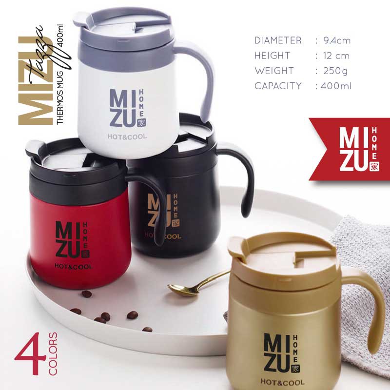 MIZU TAZZA Thermos Mug 400ml Hot & Cold Drinks 304 Stainless Steel Tumbler Cangkir Termos Stenles-8