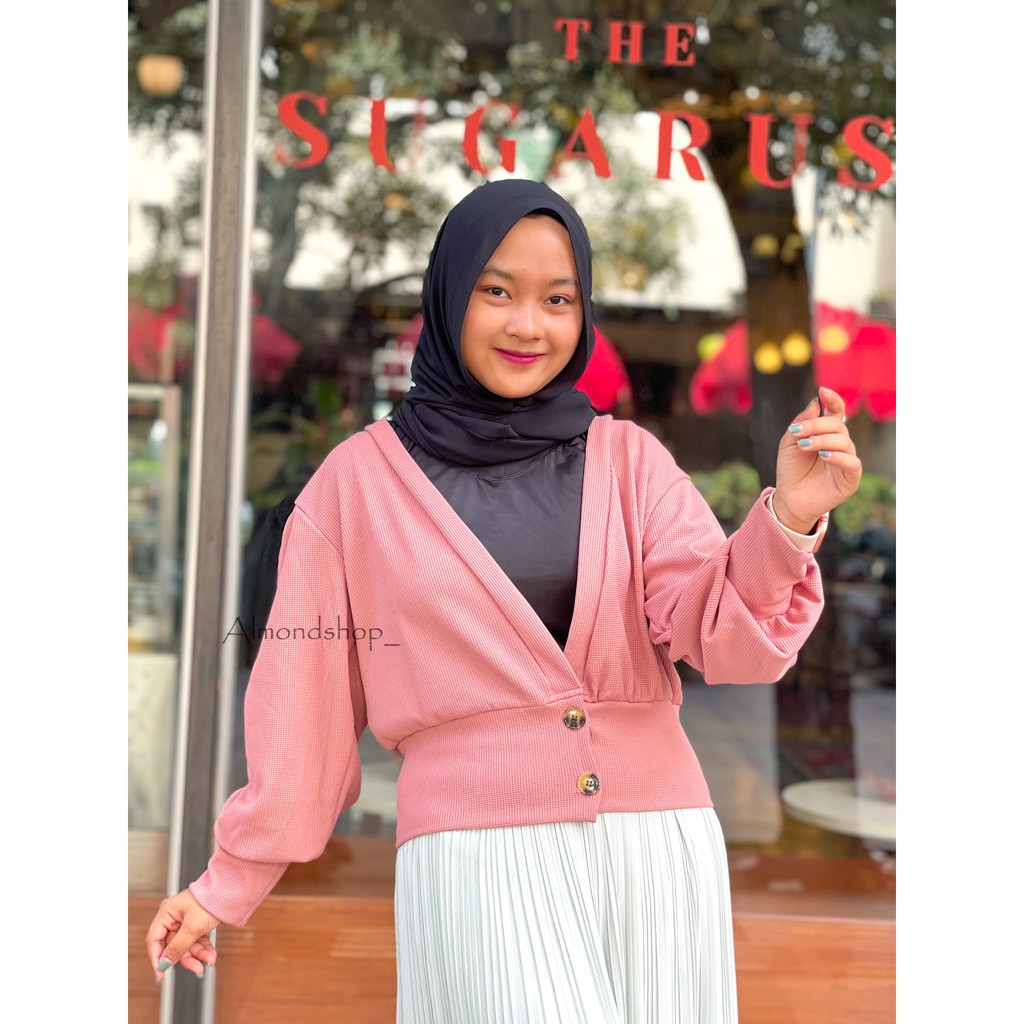 Melody Waffle Knit Cardi Premium / Crop Cardi Bahan Waffle Premium