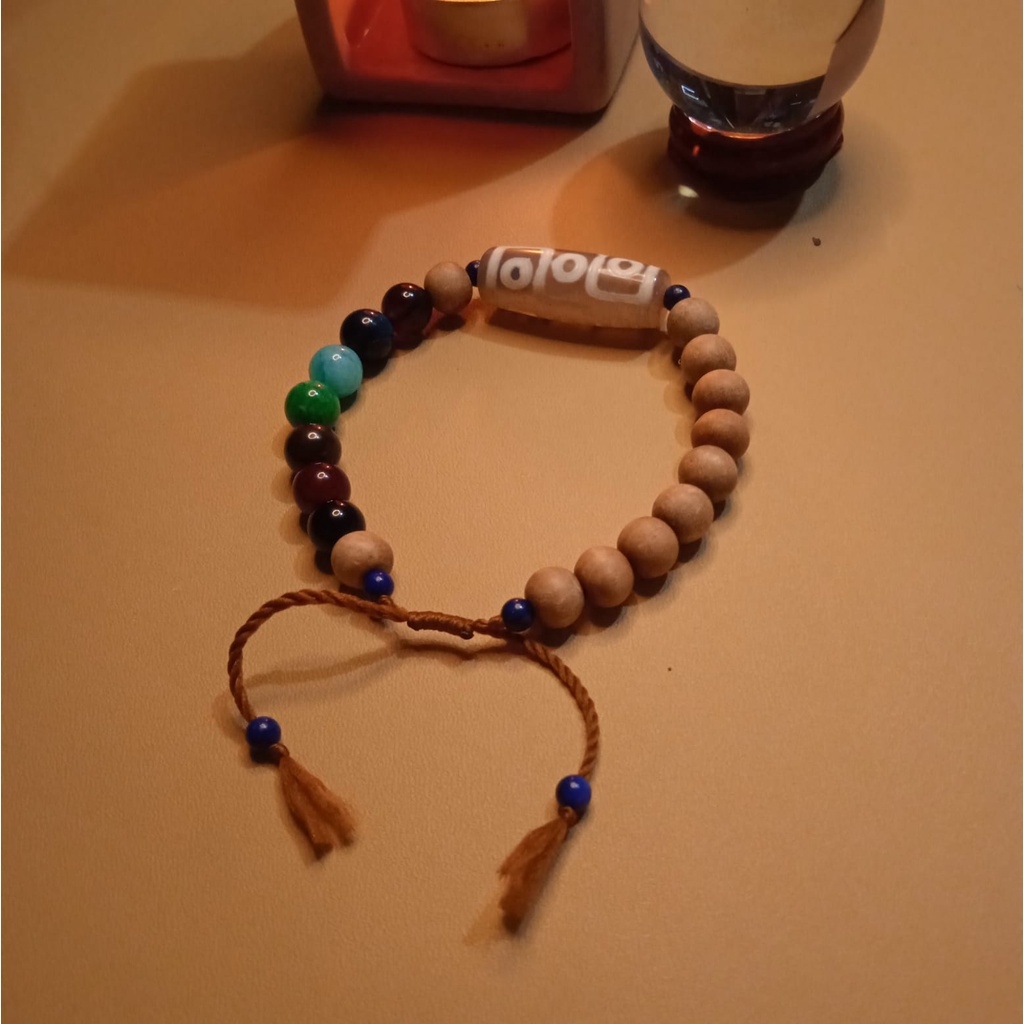 Gelang Kayu Cendana 7 Chakra Batu Dzi Tibet Mata 9