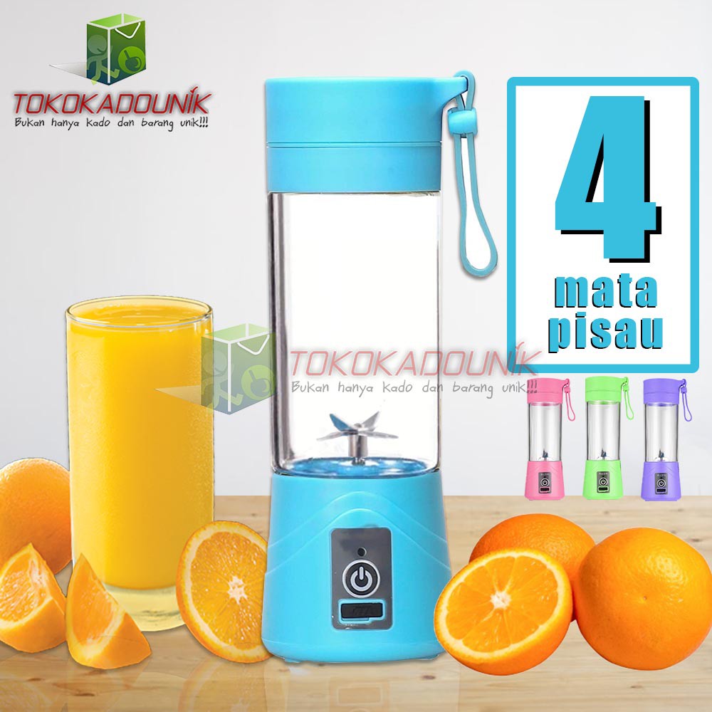 Blender Portable Juicer Rechargeable ( 4 mata pisau ) - blender charger juice cup