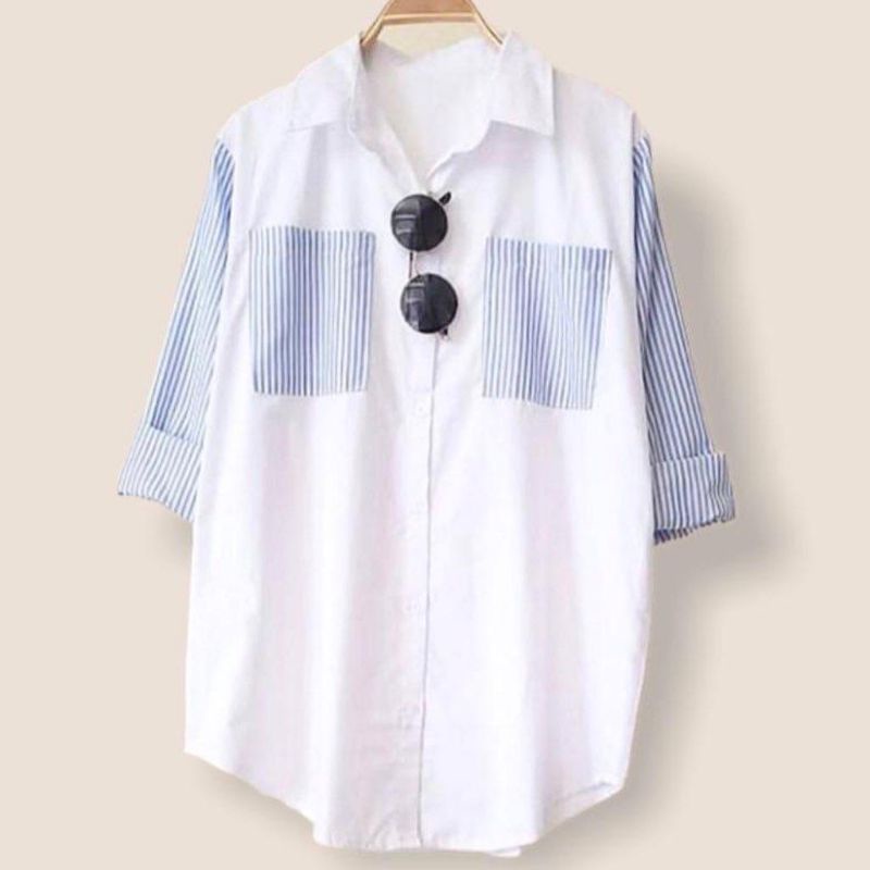 Zilla Blue White Stripe Two Pocket ( Kemeja putih mix garis biru )