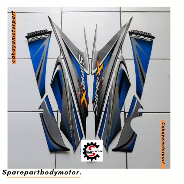 Sticker / striping Honda supra x125 2010, biru - putih