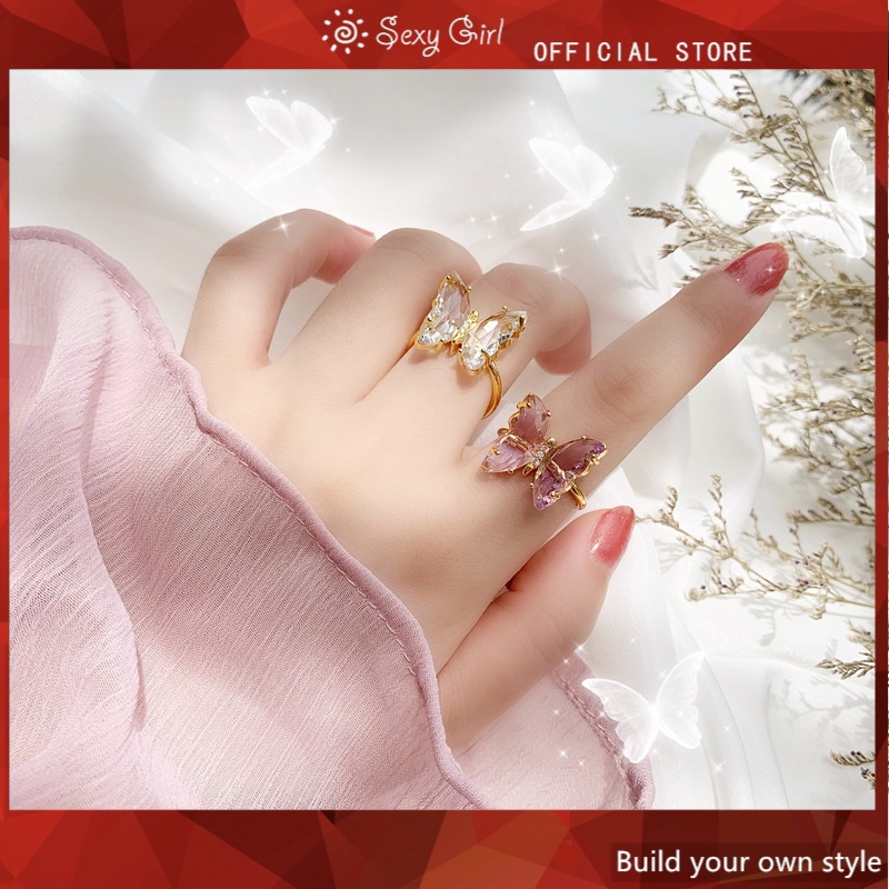 Cincin Model Terbuka Bahan Akrilik Resin Desain Kupu-Kupu Warna Warni Gaya Sexy Adjustable Untuk Wanita