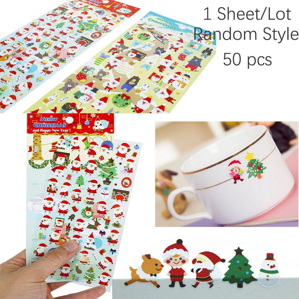 R-bunga 1lembar Gaya Random Stiker Natal Kawaii Scrapbooking Label Berbentuk Santa Claus