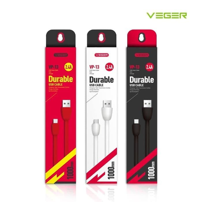 Kabel Data VEGER VP-13 Micro USB - Fast Charging 2.4 A 1000mm Original
