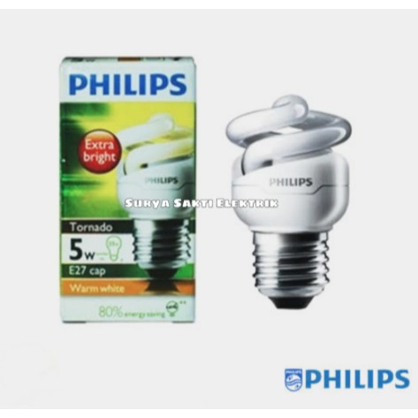 LAMPU BOHLAM PHILIPS TORNADO 5 WATT WARM WHITE 3000K KUNING