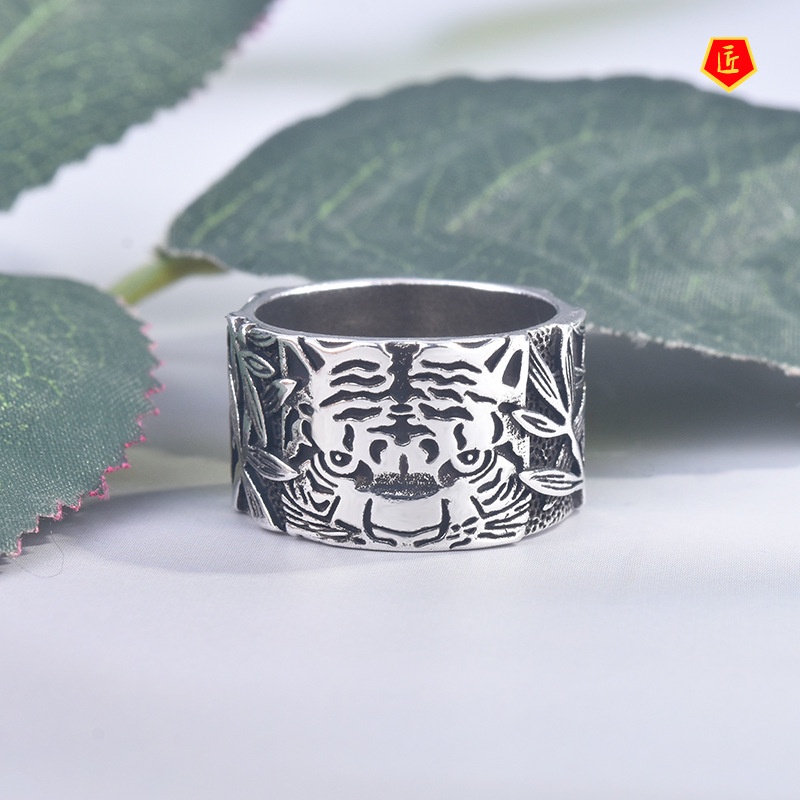 [Ready Stock]Domineering Creative Carved Bamboo Tiger Ring