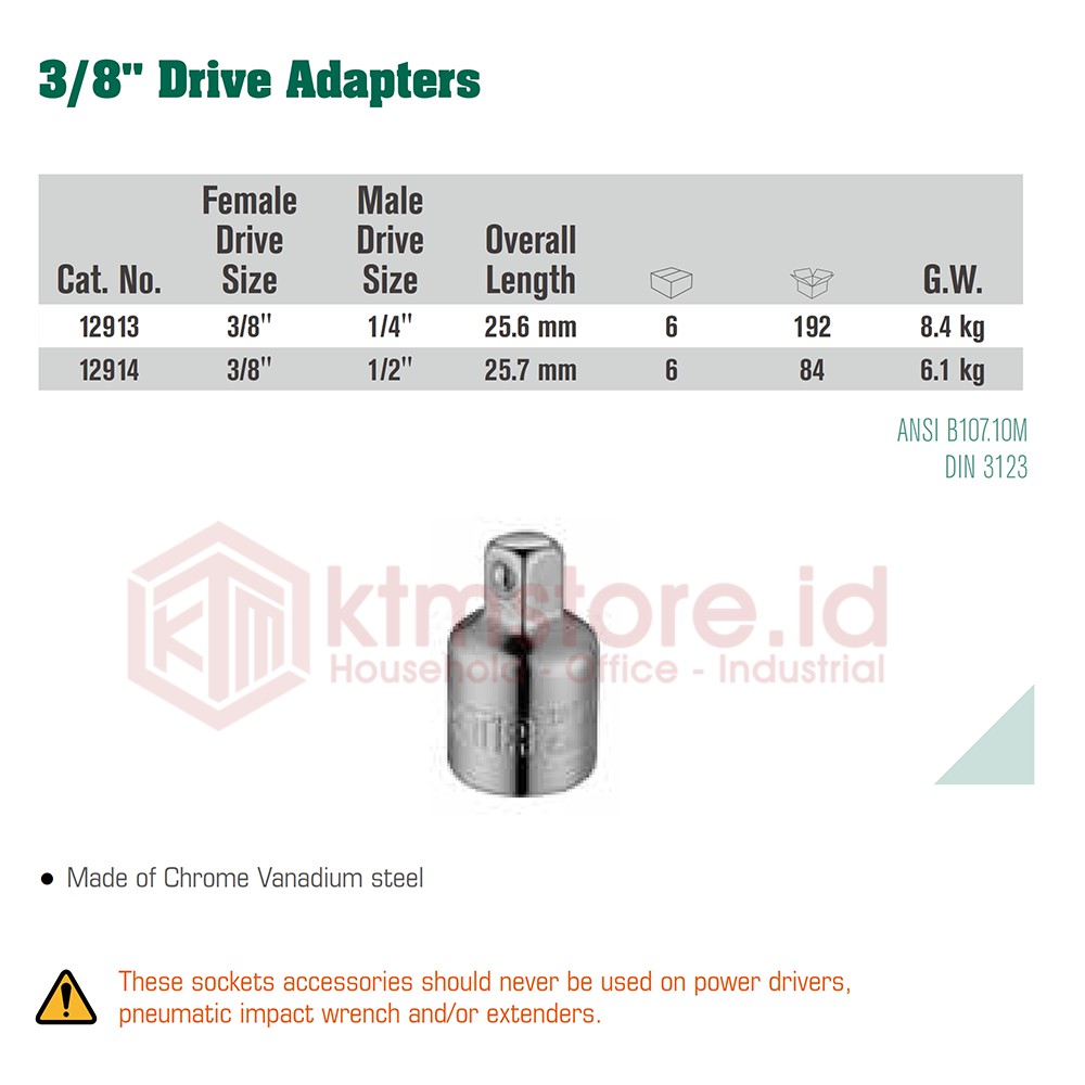 SATA TOOLS 3/8 Inch Drive Adapter to 1/2 Inch 12914