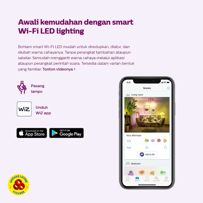 Philips Lampu LED 9W Putih Smart WiFi - Tunable 9 Watt White