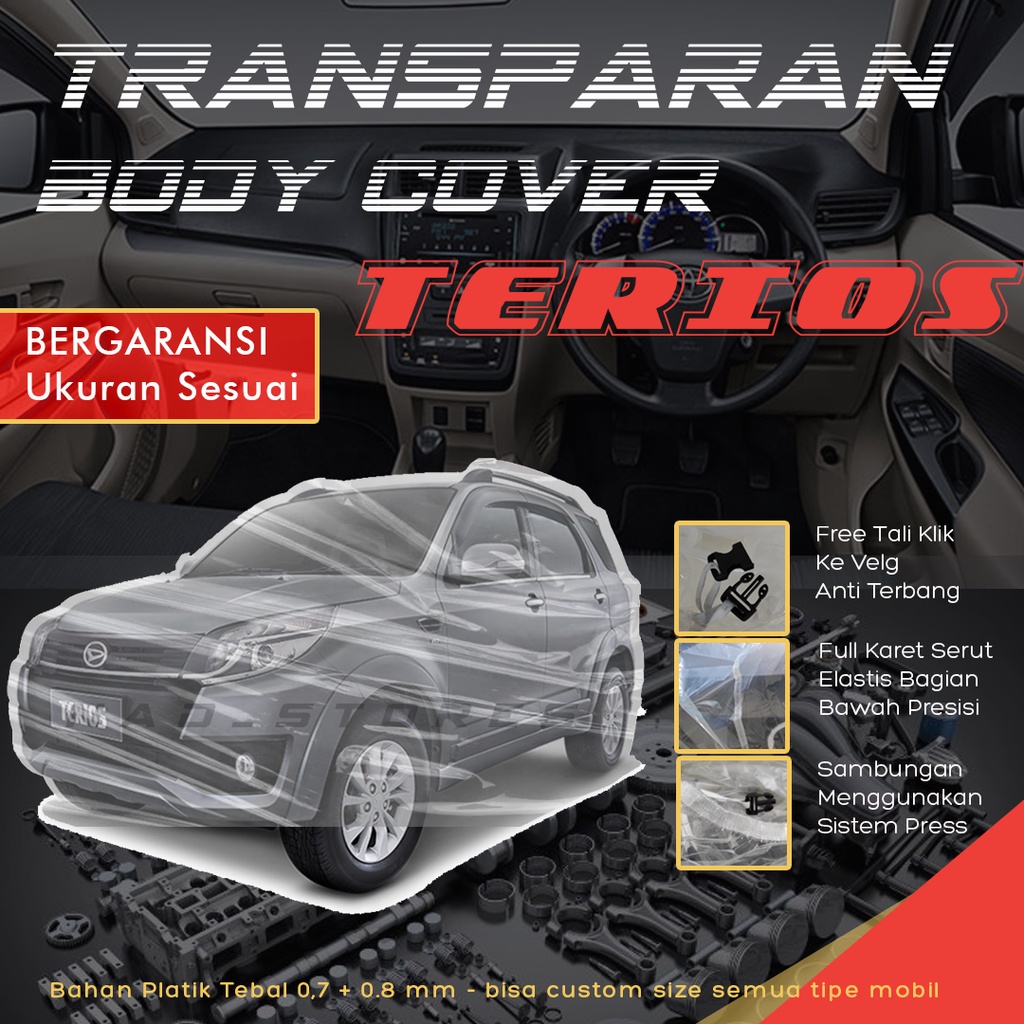 Sarung Mobil Terios Plastik Body Cover Mobil Terios Transparan Bening