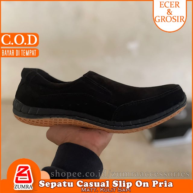 Saman Sepatu Kulit Original Model Slip On Casual Pria Ready 3 warna Hitam Coklat Tan 6 pilihan ukuran 39, 40, 41, 42, 43, 44