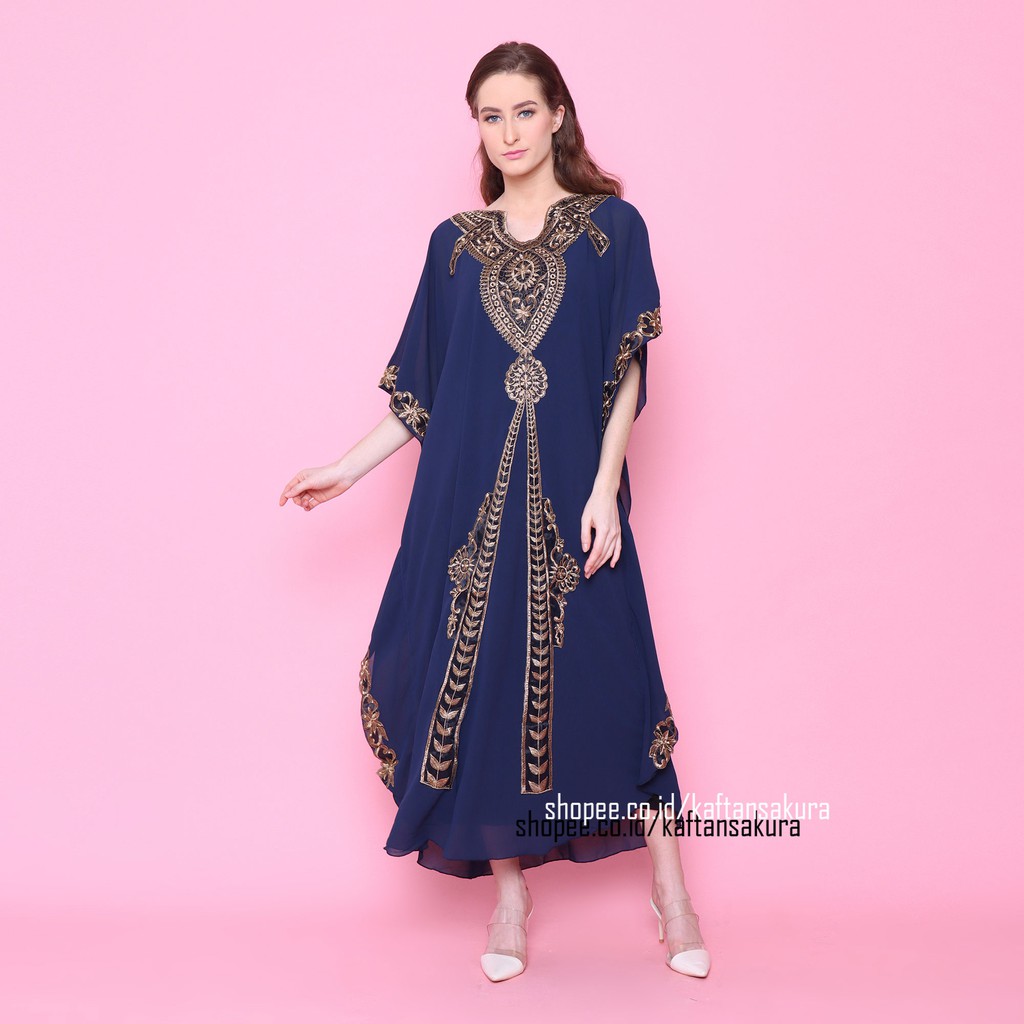 Kaftan Luna Terbaru Kaftan Wanita Bordir Gold Luna Mewah untuk Lebaran Pesta Kondangan Warna Hitam Putih Terbaru Best Seller termurah harga Grosir TERLARIS!!!