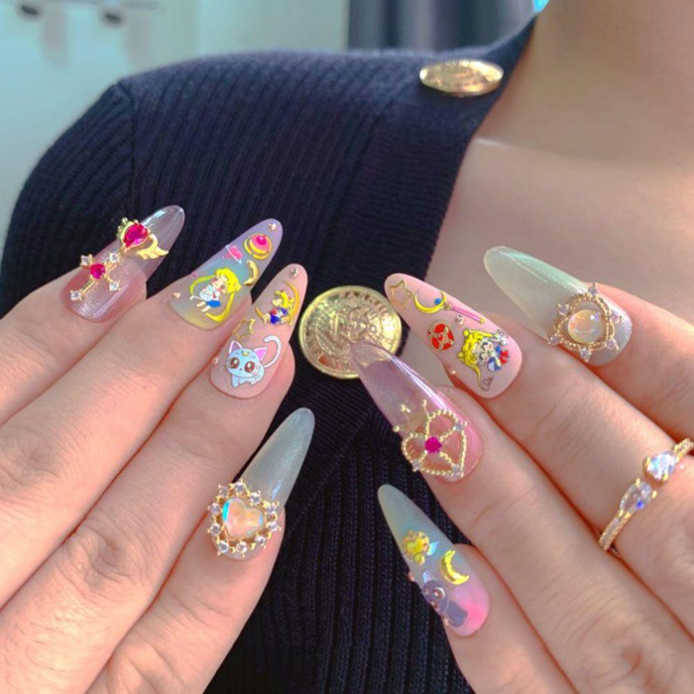 Needway   Sailor Moon Stiker Kuku Pink Lucu Sailor Moon Rabbit Bow Relief Manicure Aksesoris