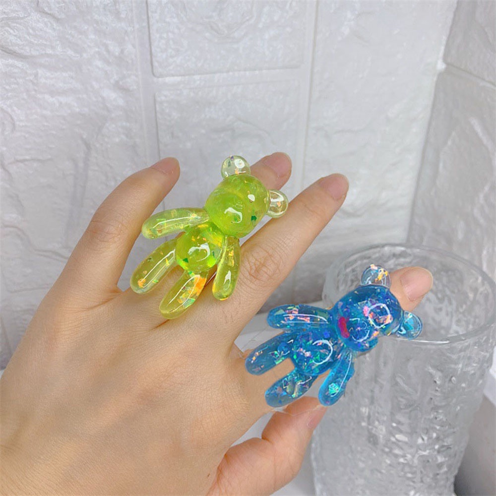 Needway  Gifts Finger Ring Korean Party Jewelry Ring Violent Bear|Color Jelly Color Sweet Bear Crystal Fashion Accessories/Multicolor