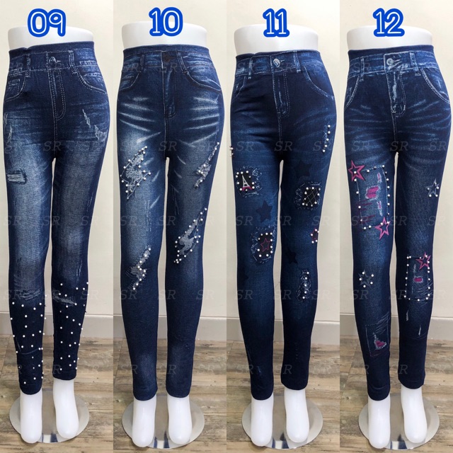 Legging Jeans Mutiara Import Wanita Pearl Denim Stretch Kombinasi