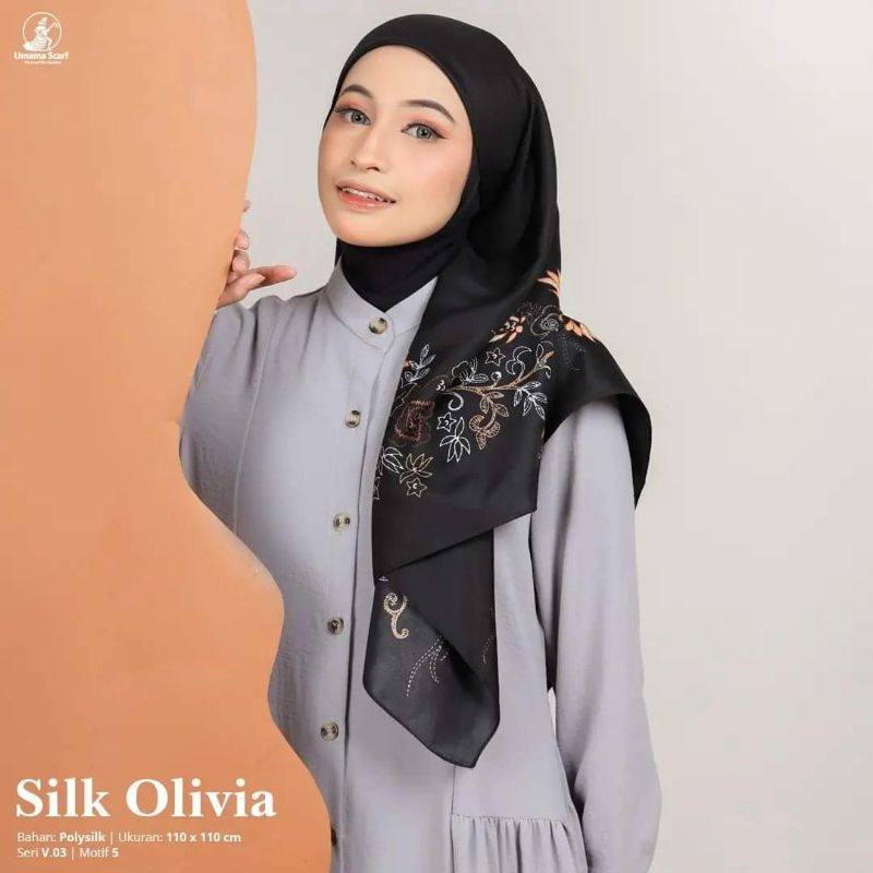 HIJAB SEGIEMPAT SILK OLIVIA MOTIF CANTIK ORI UMAMA