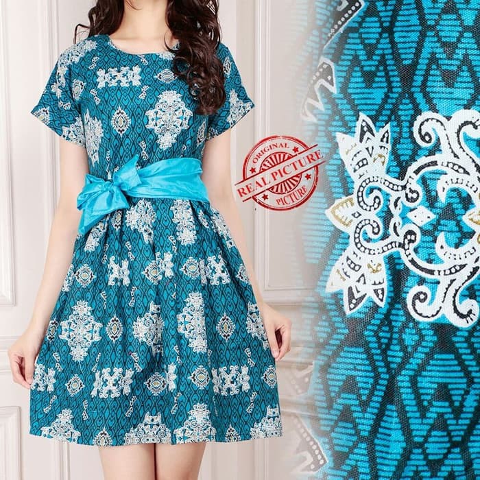 SP15 Kalina Dress Batik Wanita / Gaun Party Baitk Mix Brokat - Merah, Allsize