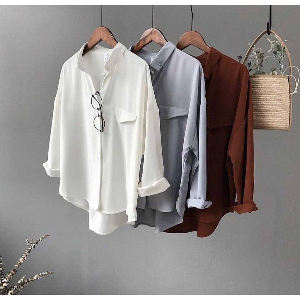BAJU ATASAN KEMEJA WANITA MADANIA TOP KEMEJA WANITA LENGAN PANJANG CASUAL POLOS IMPORT JUMBO TERBARU