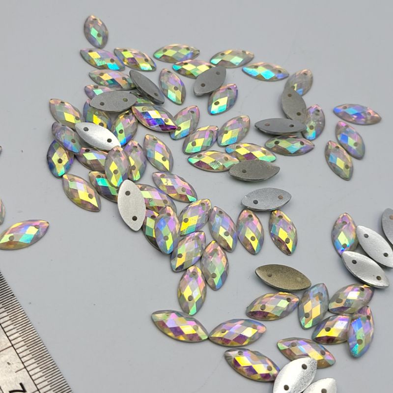 DIAMON RESIN KRISTAL AB MOTIF MATA LANCIP UK 6X12mm per LUSIN WARNA PUTIH PELANGI AB KUALITAS AA KILAU BAGUS