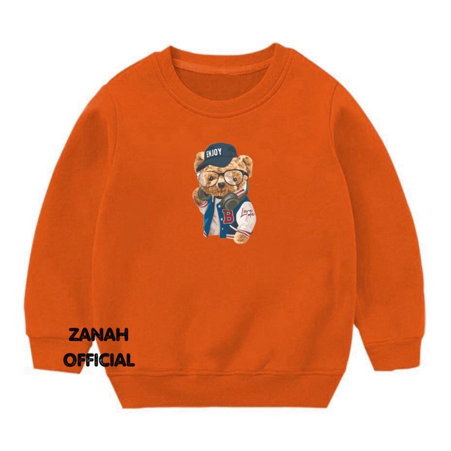 Sweater Crewneck Balita dan Anak Anak 1-5thn Motif Enjoy Bear Bahan Pleece Terbaru