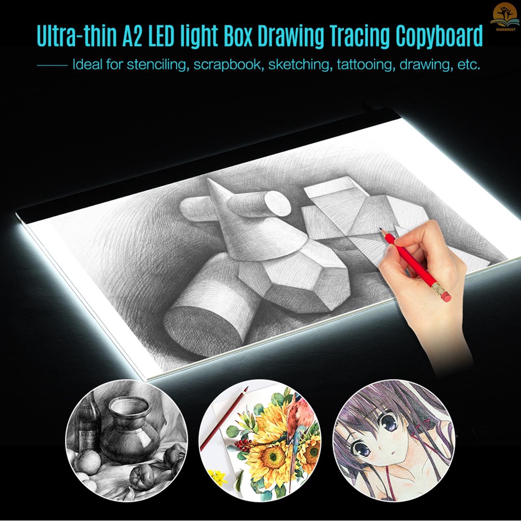 A2 Large Ultra-thin LED Light Pad Box Painting Tracing Panel Copyboard Stepless Adjustable Brightness USB Powered for Cartoon Tattoo Tracing Pencil Drawing