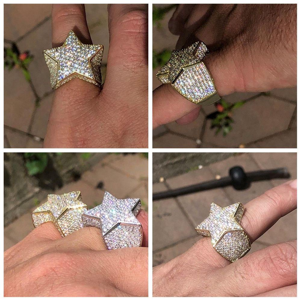 Top CZ Bintang Cincin Wanita Pria Fashion Hias Berlian Imitasi Diamond Hip Hop