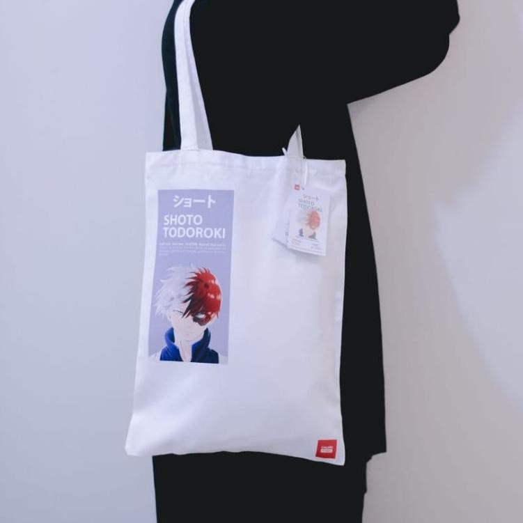 ➧ (NEW) Tote Bag Kanvas Anime My Hero Academia / Todoroki Shoto / Totebag Hitam / Totebag resleting 