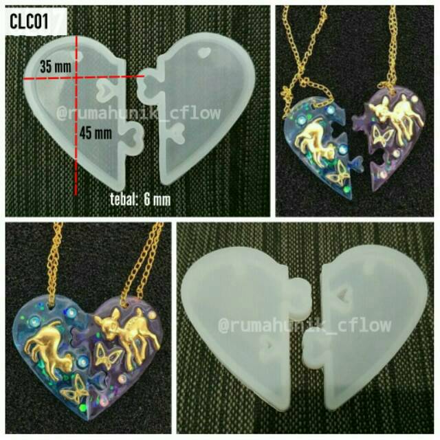 Cetakan liontin couple pasangan cetakan resin hati love cetakan orgonite silicone mold kerajinan