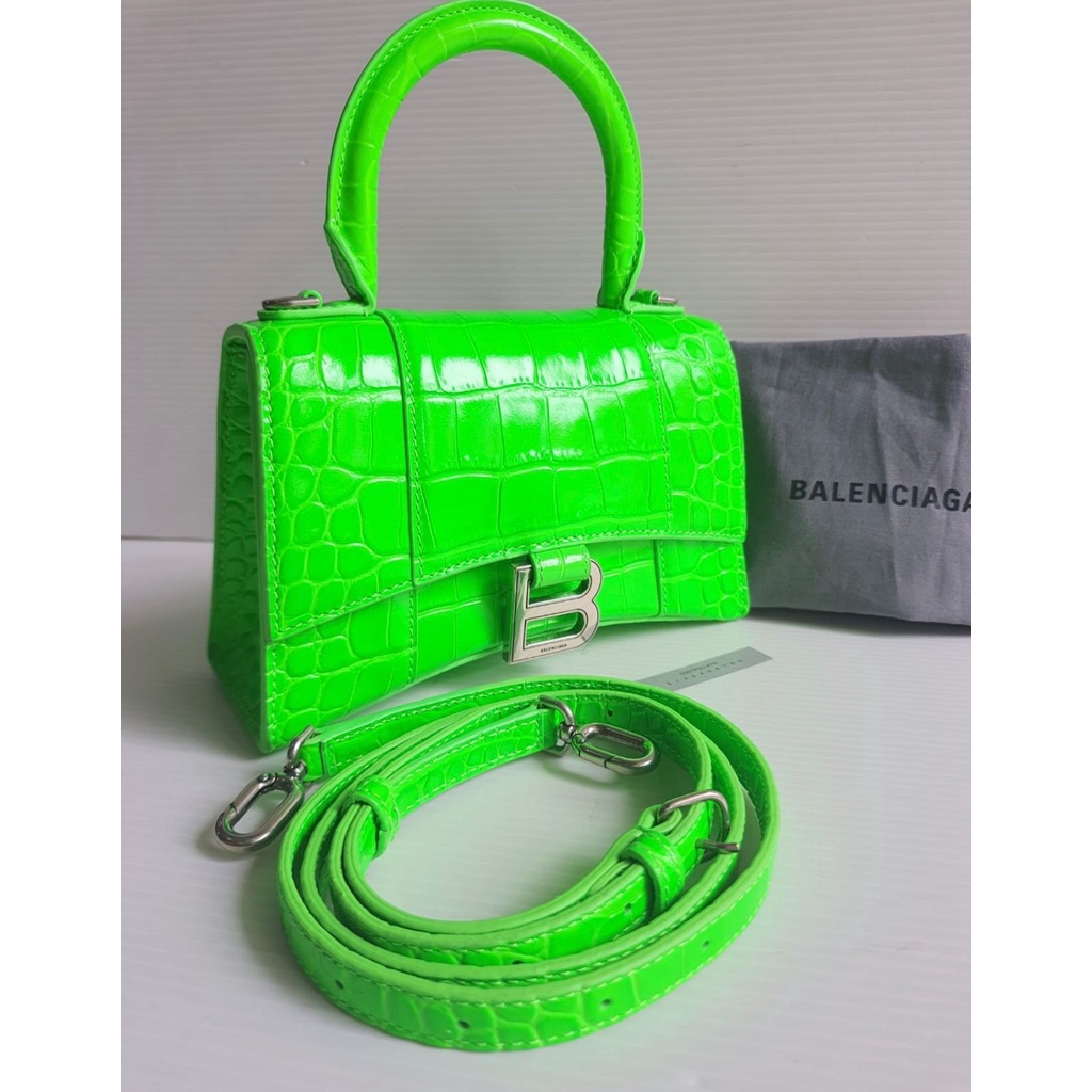 Tas Wanita Authentic Bag Balenciaga Hour Glass Mini Croco in Green 2021 Branded Original