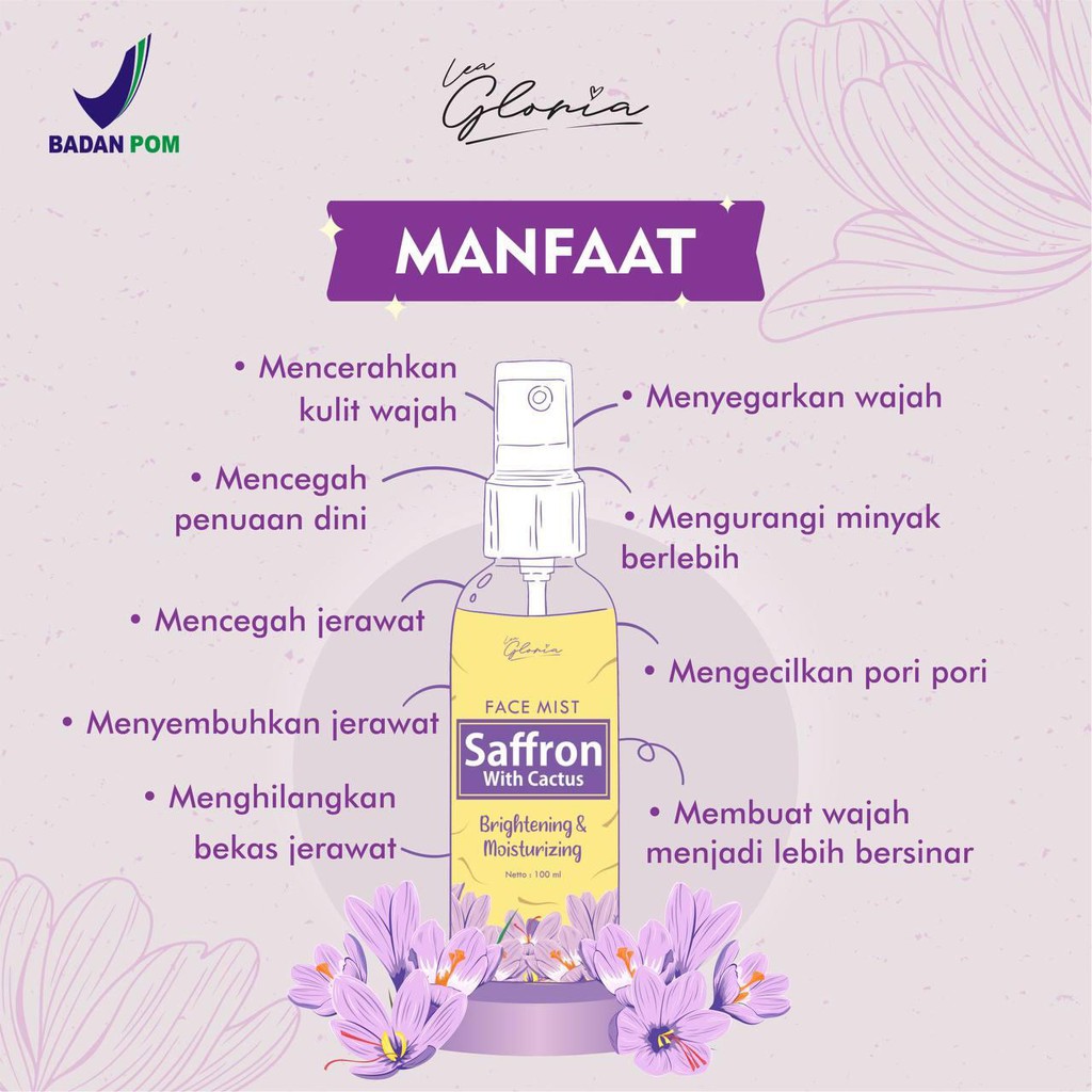 (Ready Stock) Face Mist Saffron Lea Gloria - Saffron Face Mist BPOM - (100 Ml)