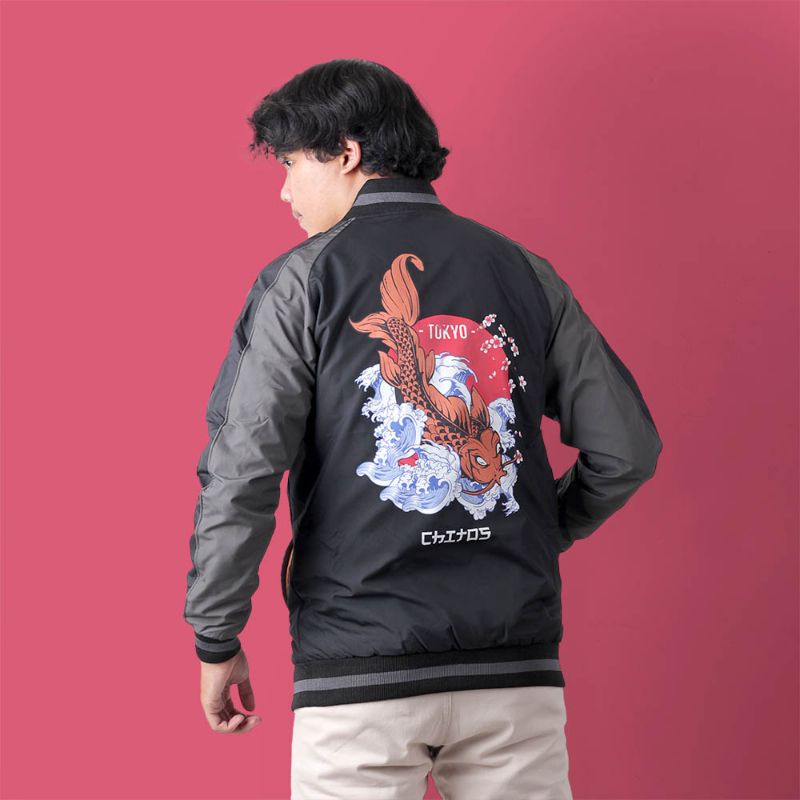 Jaket Sukajan Baseball Keren Stylish Premium Original Terbaru Motif Ikan | Jaket Sukajan Jepang Japang Cosplai Pria Wanita