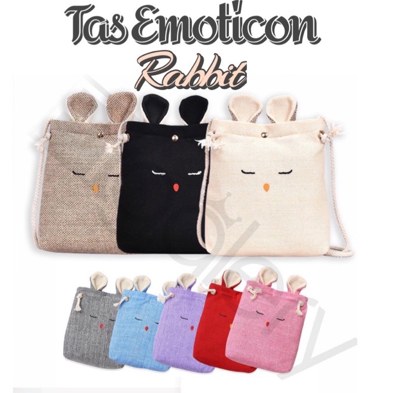 TAS SELEMPANG KAIN KANVAS MOTIF EMOTICON KELINCI rabbit Tas Murah Gaya anak