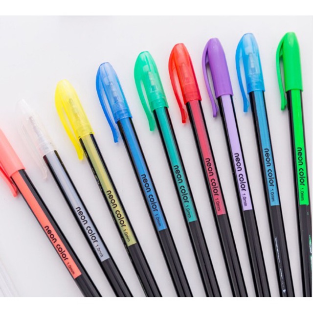 Set Bolpoin Warna NEON Isi 12 / 16 / 24 pcs / Set Pulpen Warna NEON COLOR Set 24 / 16 / 12 pcs / Pulpen Warna-Warni untuk Buku Hitam