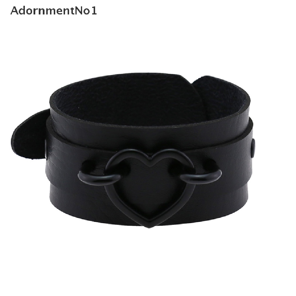 (AdornmentNo1) Gelang Tangan Kulit Aksen Hati Gaya Gothic Punk Untuk Unisex / Pria / Wanita